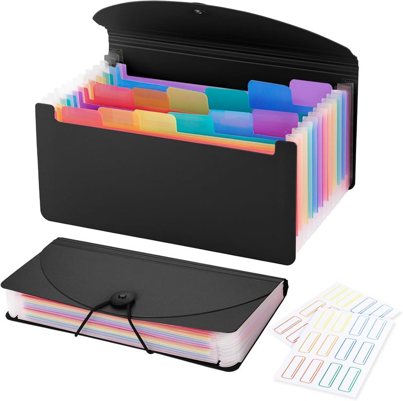 RIEJIN 13 Pocket A6 Receipt Organizer, 2 Pack Small Accordion File Organizer, Coupon Organizer with Labels - Black - Image 1